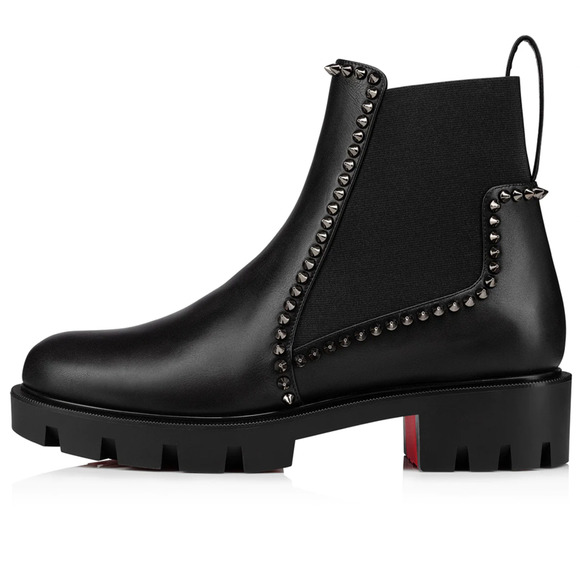 Christian Louboutin Out Lina Spike Lug Flat Black Calf Chelsea Ankle Boot 37.5 - Picture 7 of 12